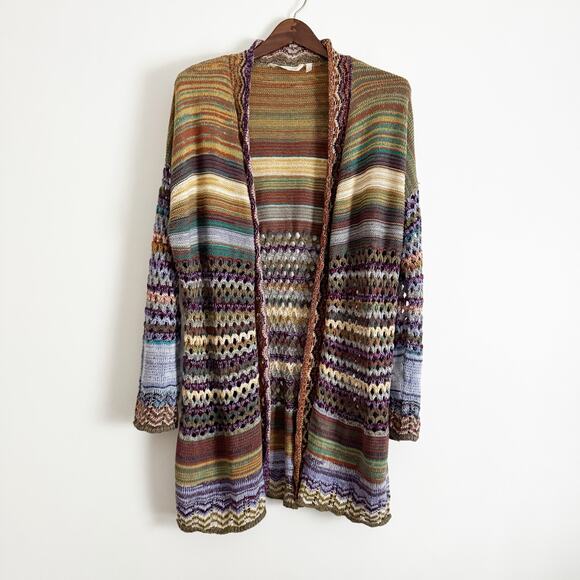 SOFT SURROUNDINGS Albi Crochet Open Knit Rainbow Cardigan Sweater Large L - Picture 2 of 9